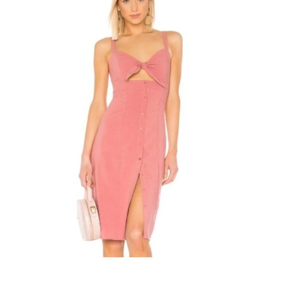 Superdown Pink Tie-Front Button-Down Tank Midi Dress - Size Small